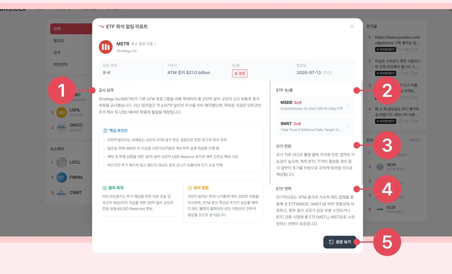 PC 화면: ETF 희석 알림 리포트 상세 예시